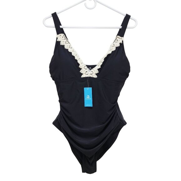 Cupshe Womens Black One-Piece Swimsuit Lace Trim Adjustable Straps Size Size 0X - Picture 1 of 6